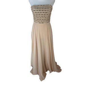 Xscape by Joanna Chen Cream Strapless Embellished Lace-Up Maxi Dress 4